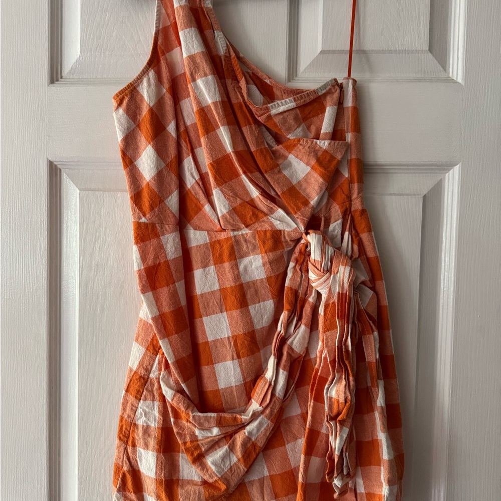 Orange and White Checkered Wrap Skort Dress